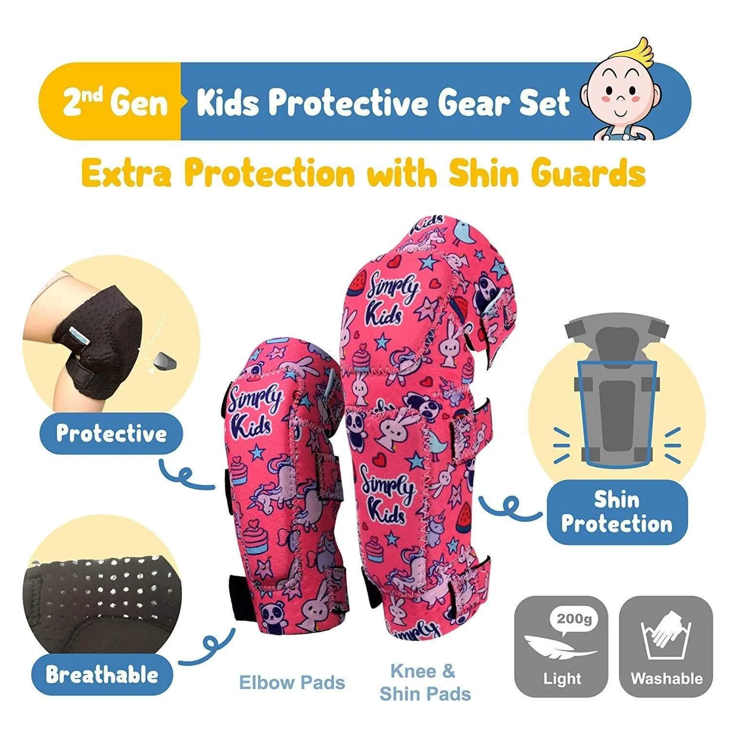 [2nd Gen.] Innovative Soft Kids Elbow and Knee Pads with Bike Gloves (🦄 Unicorn) - Image 3