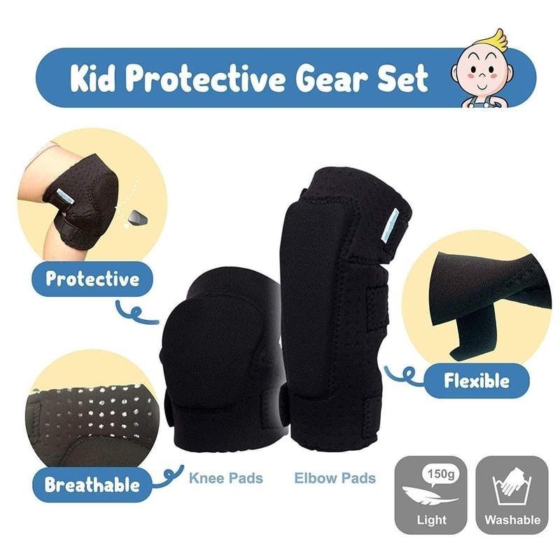 [1st Gen.] Innovative Soft Kids Elbow and Knee Pads with Bike Gloves (Black) - Image 3