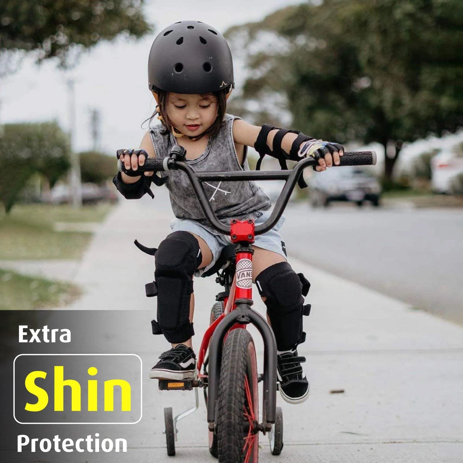 [2nd Gen.] Innovative Soft Kids Elbow and Knee Pads with Bike Gloves (Black) - Image 5