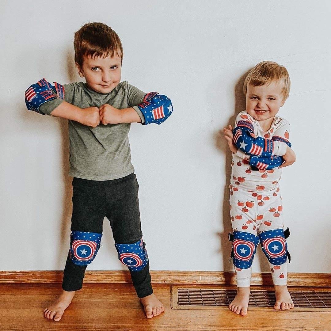 [1st Gen.] Innovative Soft Kids Elbow and Knee Pads with Bike Gloves (Captain USA) - Image 5