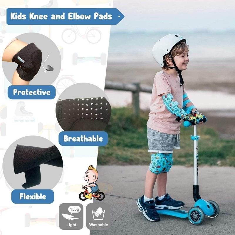 [1st Gen.] Innovative Soft Kids Elbow and Knee Pads with Bike Gloves (Dinosaur) - Image 3