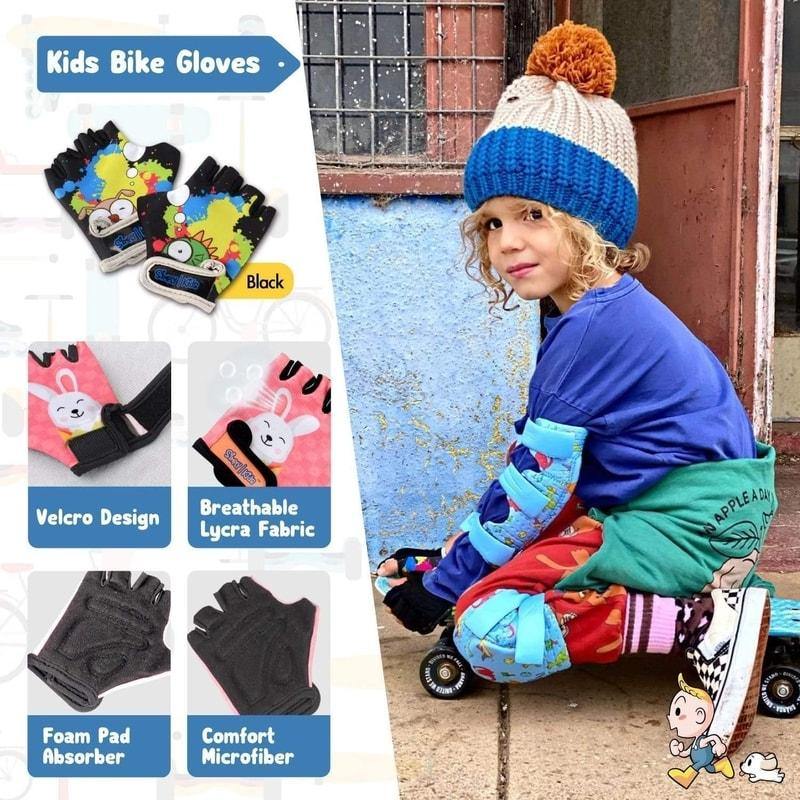 [1st Gen.] Innovative Soft Kids Elbow and Knee Pads with Bike Gloves (Dinosaur) - Image 4