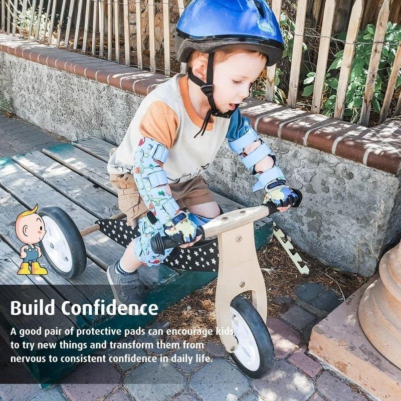 [1st Gen.] Innovative Soft Kids Elbow and Knee Pads with Bike Gloves (Dinosaur) - Image 5
