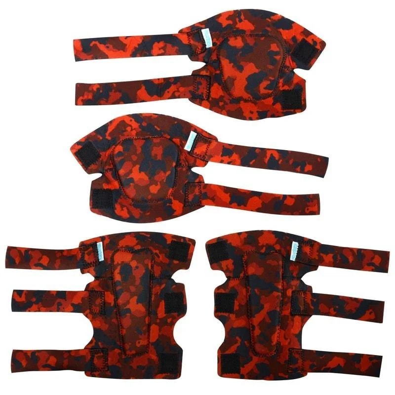 [1st Gen.] Innovative Soft Kids Elbow and Knee Pads with Bike Gloves (Fire Camouflage) - Image 8