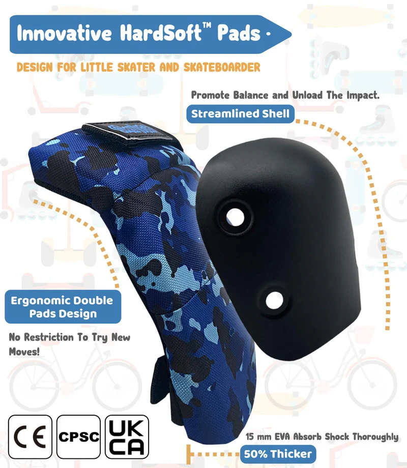 [2021 New Model] Simply Kids HardSoft Knee and Elbow Pads with Wrist Guards (Blue) - Image 3