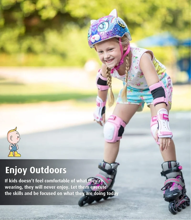 [2021 New Model] Simply Kids HardSoft Knee and Elbow Pads with Wrist Guards (Ocean Camouflage) - Image 6