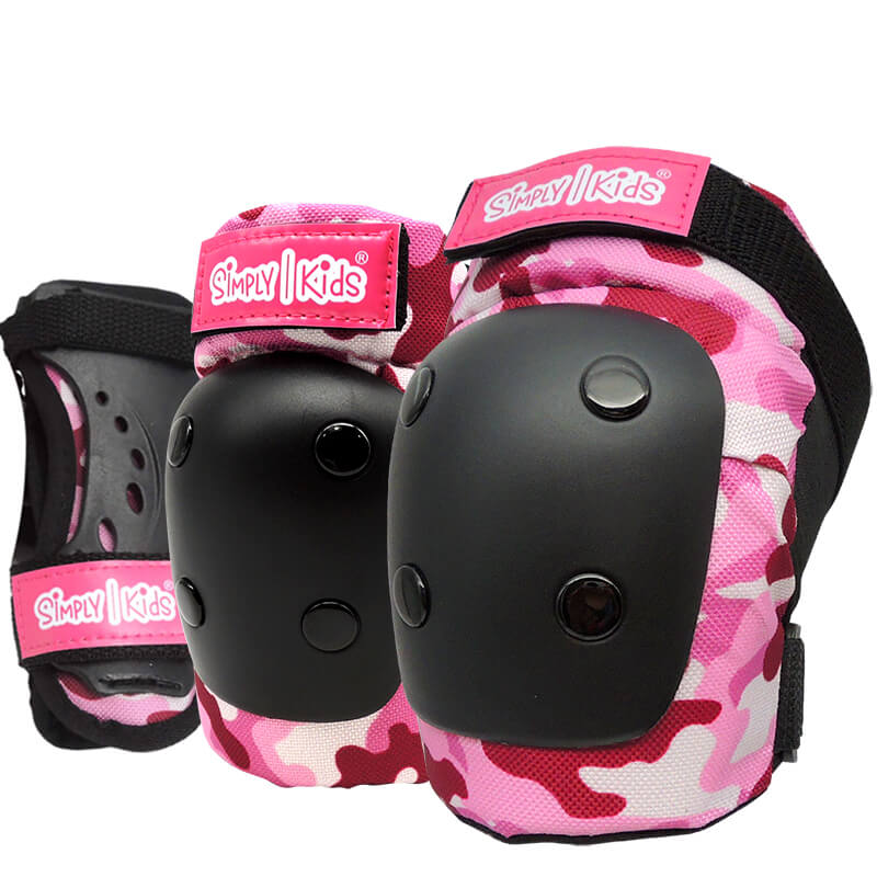 [2021 New Model] Simply Kids HardSoft Knee and Elbow Pads with Wrist Guards (Pink Camouflage) - Image 8