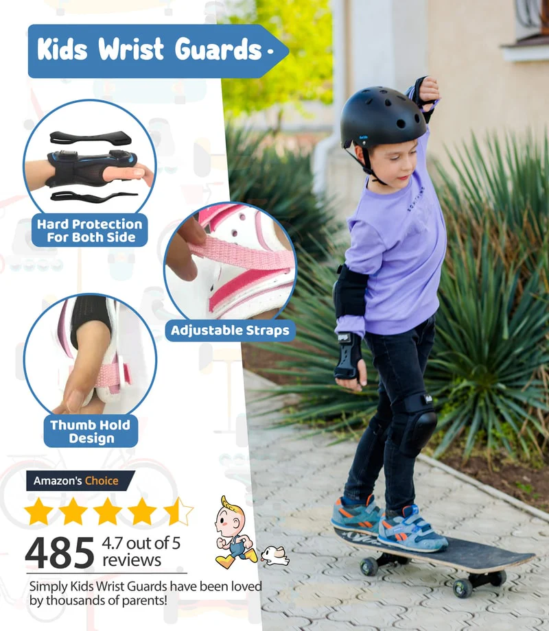 [2021 New Model] Simply Kids HardSoft Knee and Elbow Pads with Wrist Guards (Red) - Image 4