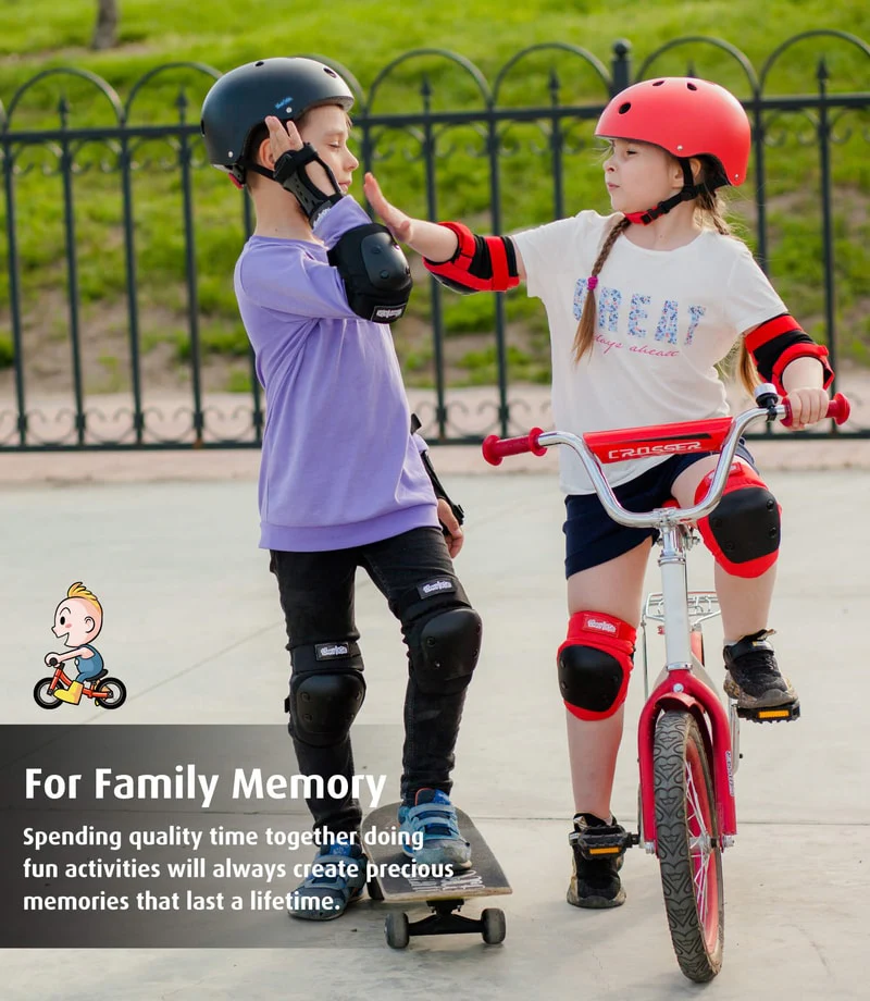 [2021 New Model] Simply Kids HardSoft Knee and Elbow Pads with Wrist Guards (Red) - Image 7