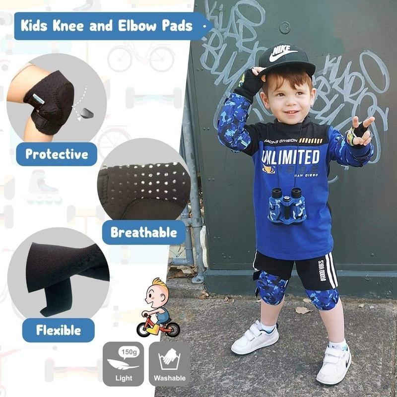[1st Gen.] Innovative Soft Kids Elbow and Knee Pads with Bike Gloves (Ocean Camouflage) - Image 4