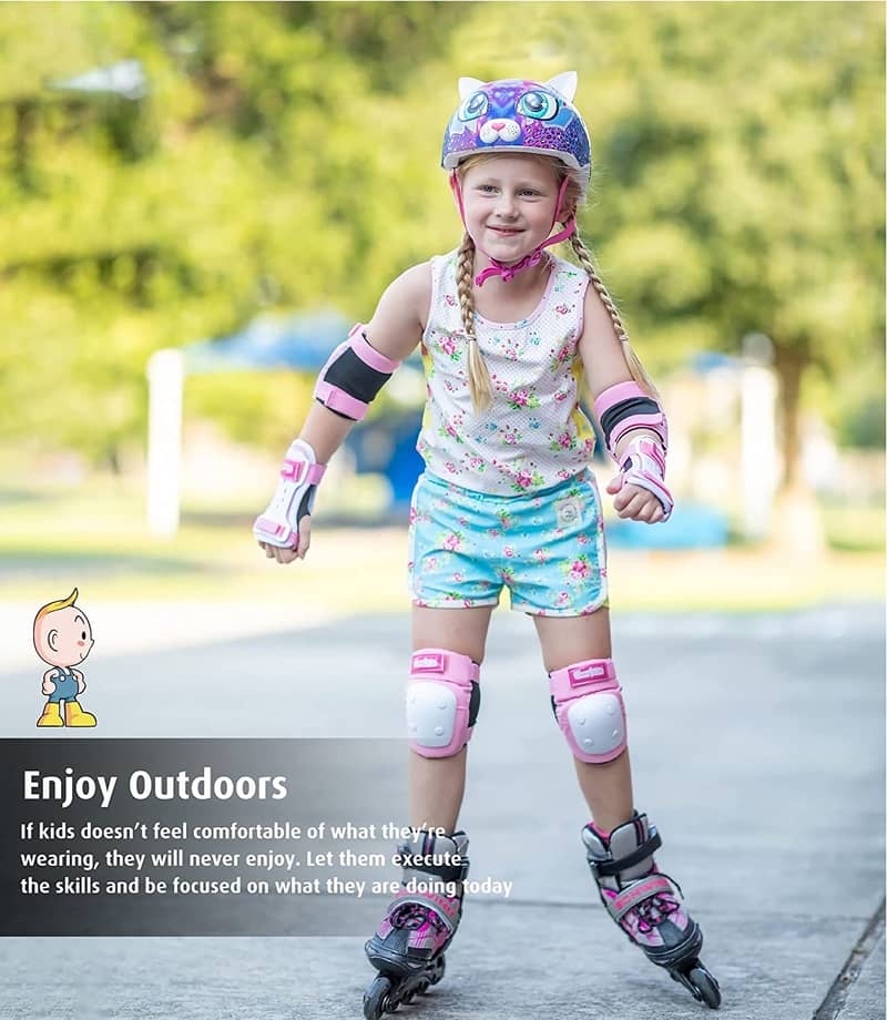 [2021 New Model] Simply Kids HardSoft Knee and Elbow Pads with Wrist Guards (Pink) - Image 6