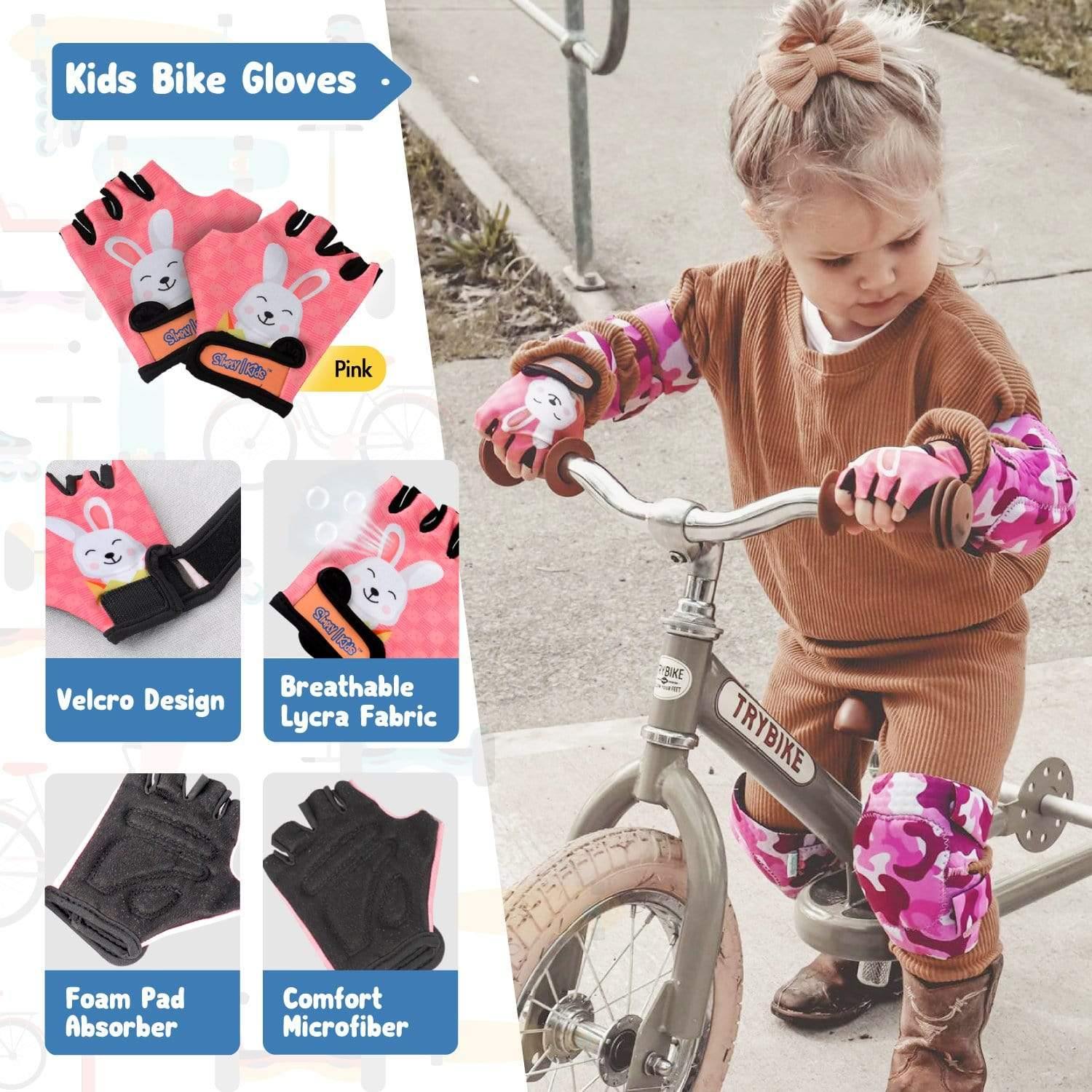[1st Gen.] Innovative Soft Kids Elbow and Knee Pads with Bike Gloves (Pink Snowflakes) - Image 3