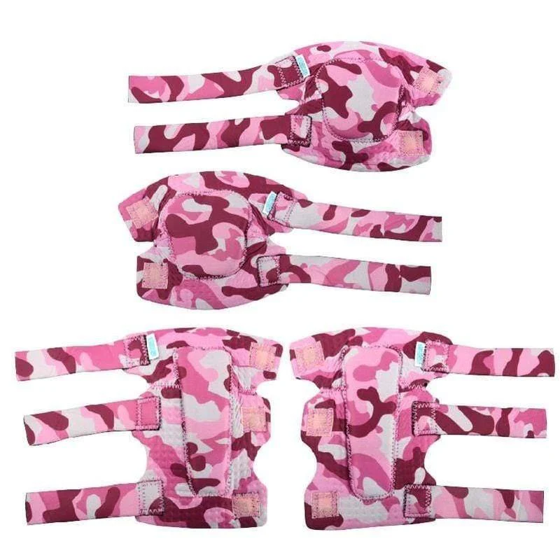 [1st Gen.] Innovative Soft Kids Elbow and Knee Pads with Bike Gloves (Pink Camouflage) - Image 7