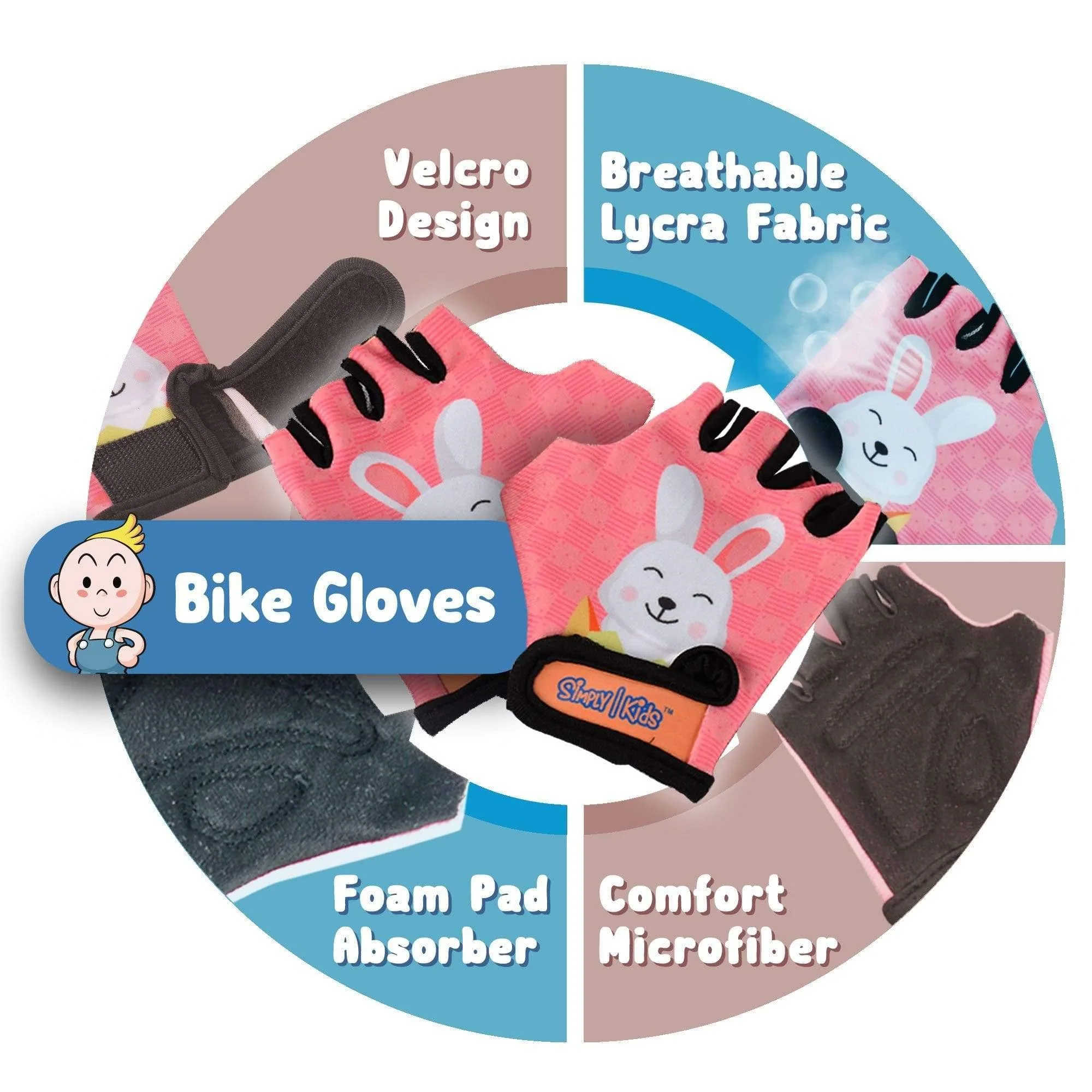 [2nd Gen.] Innovative Soft Kids Elbow and Knee Pads with Bike Gloves (Pink Camouflage) - Image 3