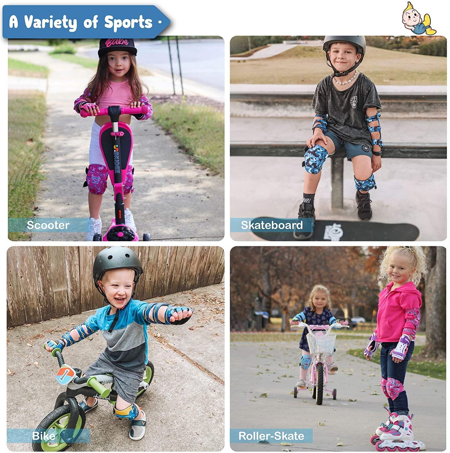 [2nd Gen.] Innovative Soft Kids Elbow and Knee Pads with Bike Gloves (Pink Camouflage) - Image 8