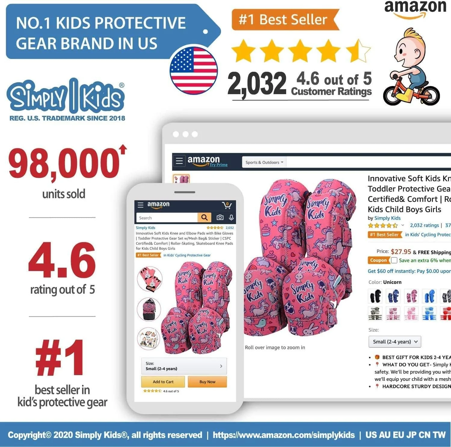 [1st Gen.] Innovative Soft Kids Elbow and Knee Pads with Bike Gloves (Pure Blue) - Image 6