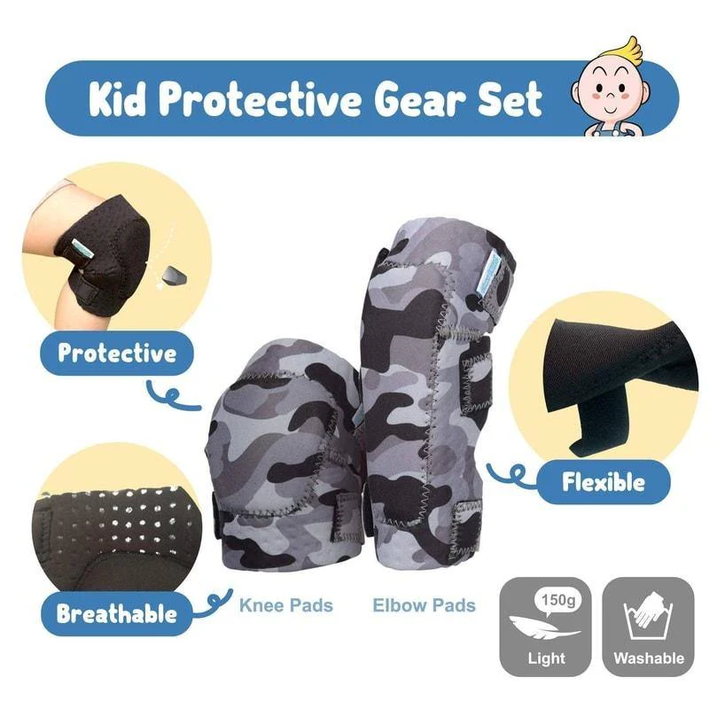 [1st Gen.] Innovative Soft Kids Elbow and Knee Pads with Bike Gloves (Snow Camouflage) - Image 2