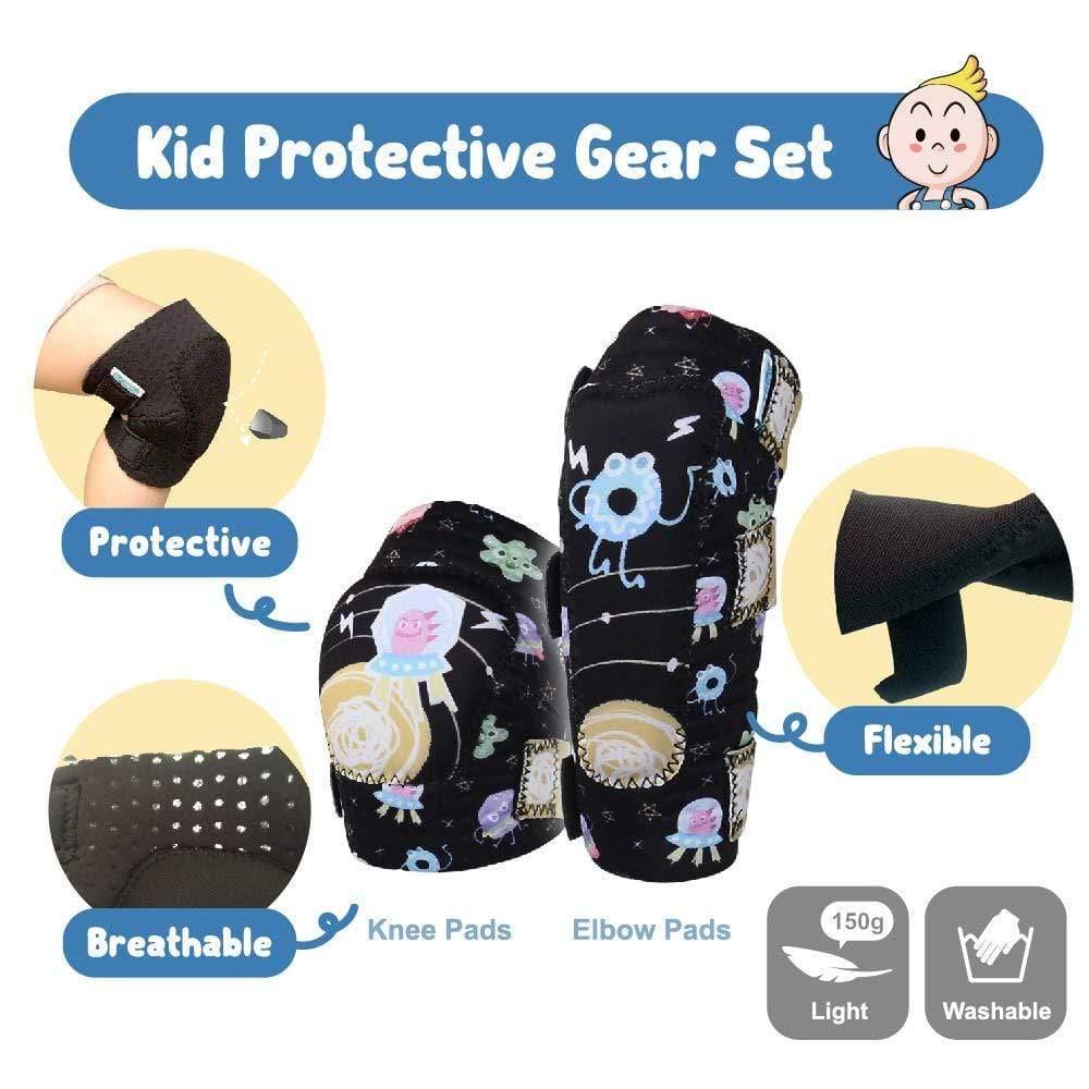 [1st Gen.] Innovative Soft Kids Elbow and Knee Pads with Bike Gloves (Space Monster) - Image 2