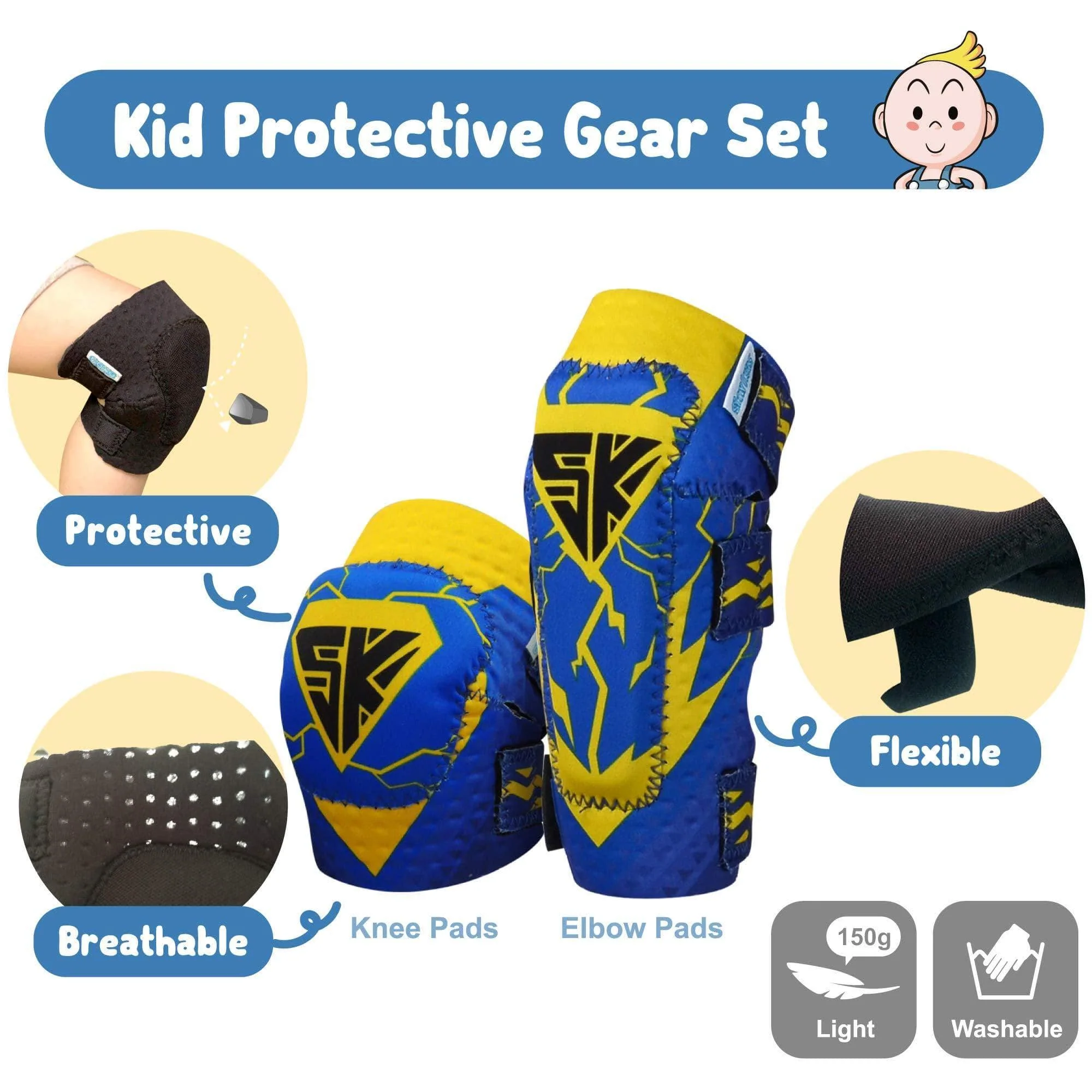 [1st Gen.] Innovative Soft Kids Elbow and Knee Pads with Bike Gloves (The Flash) - Image 4